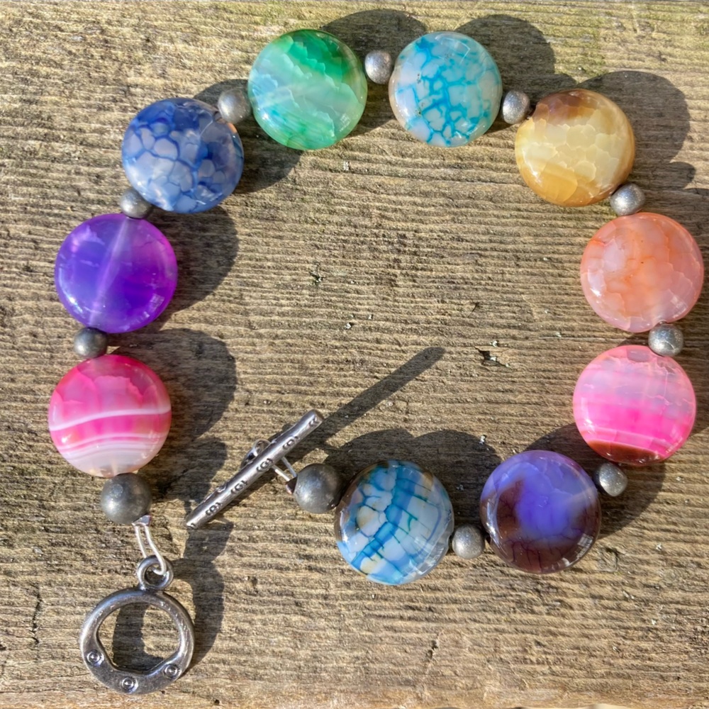 HANDMADE BRACELET Colorful Rainbow Silver Purple Pink Yellow Blue Green Orange